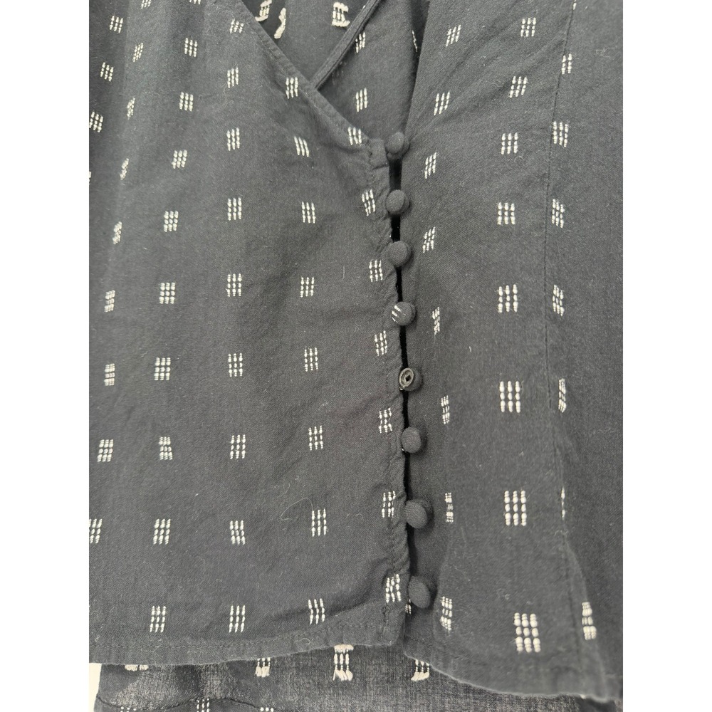 100% Cotton Madewell Black Dobby Dash Button Front V-Neck Wrap Blouse Top XL - Picture 5 of 11